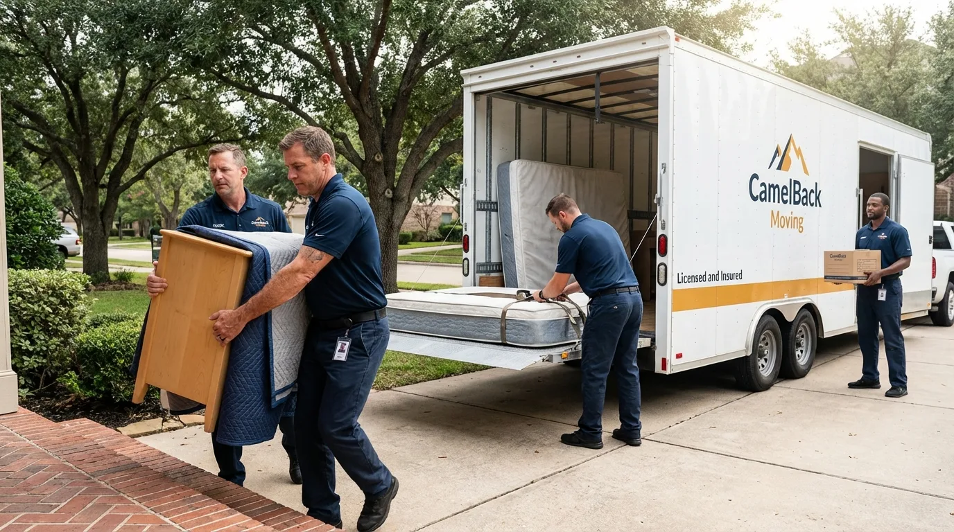 Crew loading residential truck for cross-state move from Gonzales, CA
