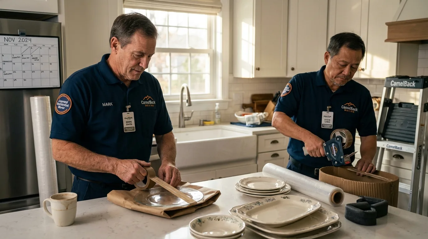 Professional crew packing kitchen dishware in Gonzales, CA